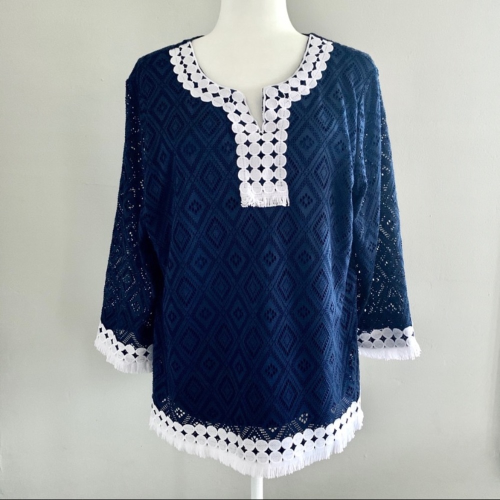 Swim Coverup Navy & White by Alfred Dunner